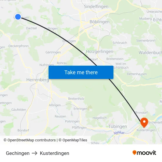 Gechingen to Kusterdingen map