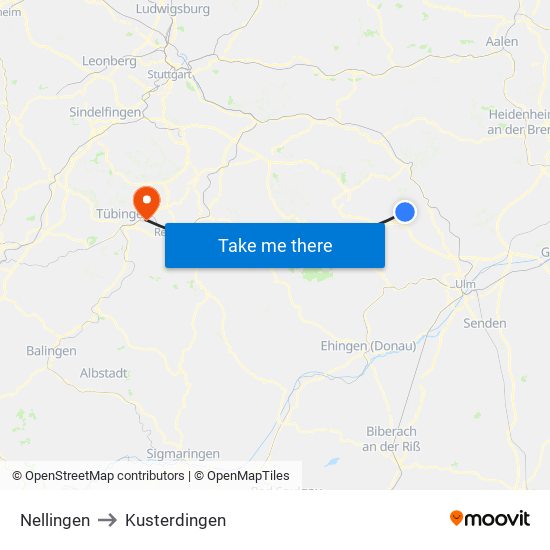 Nellingen to Kusterdingen map