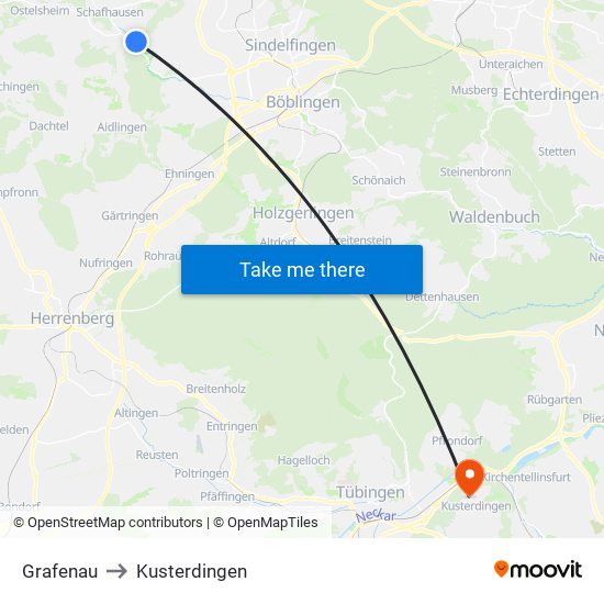 Grafenau to Kusterdingen map