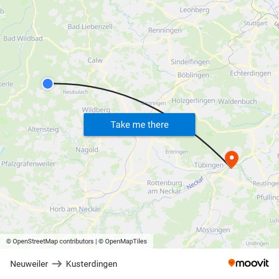 Neuweiler to Kusterdingen map