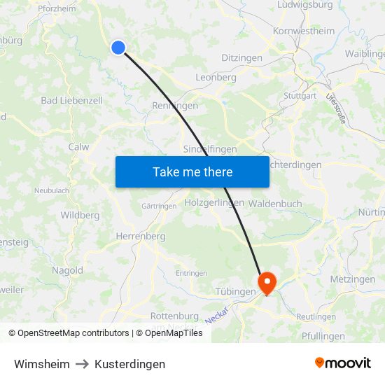 Wimsheim to Kusterdingen map