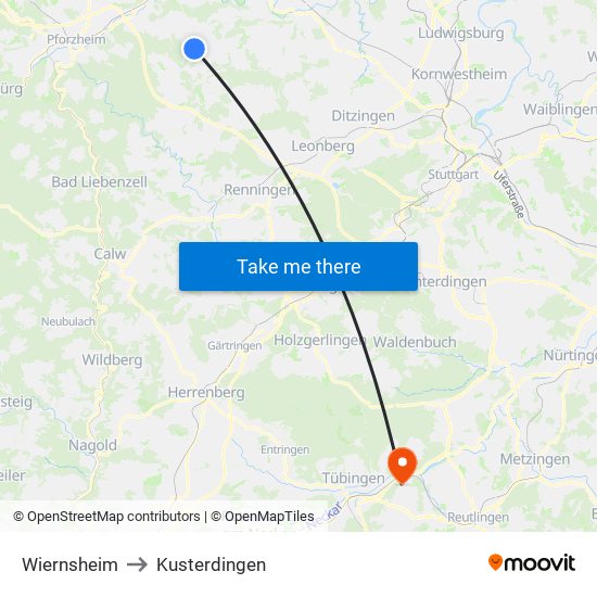 Wiernsheim to Kusterdingen map