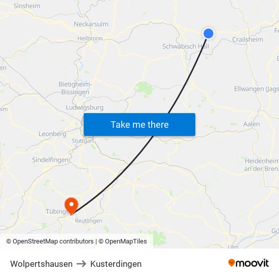 Wolpertshausen to Kusterdingen map