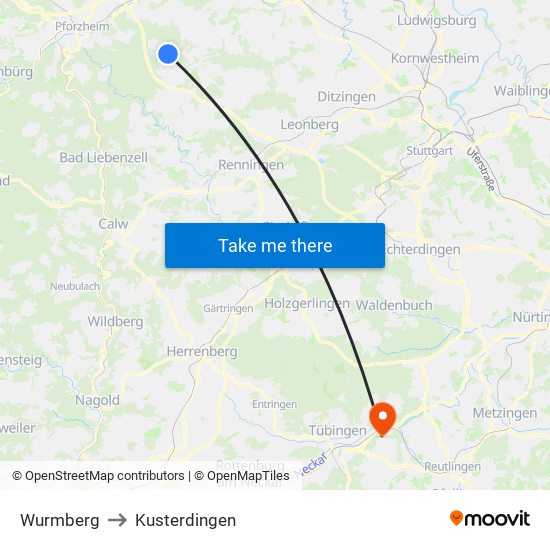 Wurmberg to Kusterdingen map