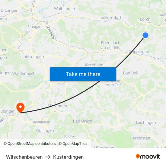 Wäschenbeuren to Kusterdingen map