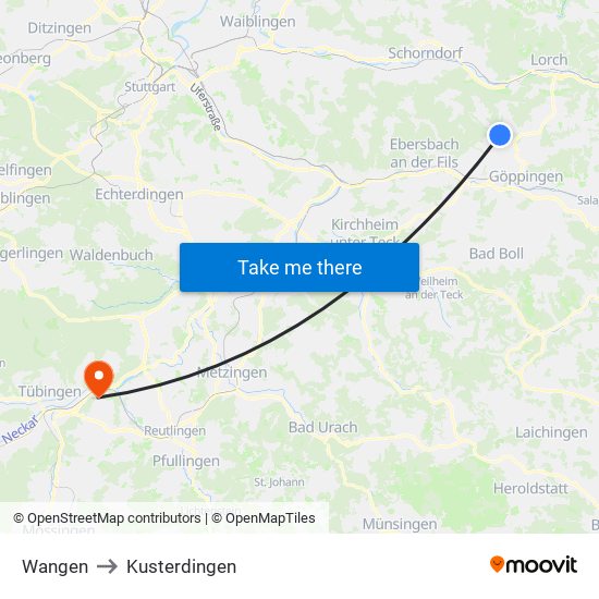 Wangen to Kusterdingen map