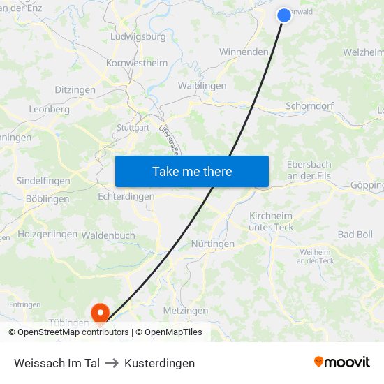 Weissach Im Tal to Kusterdingen map