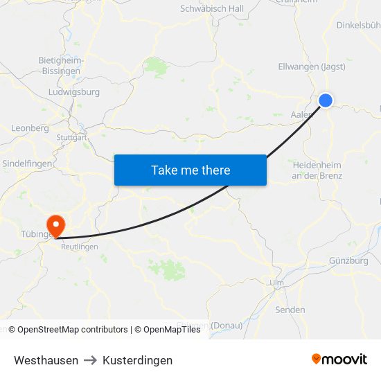 Westhausen to Kusterdingen map