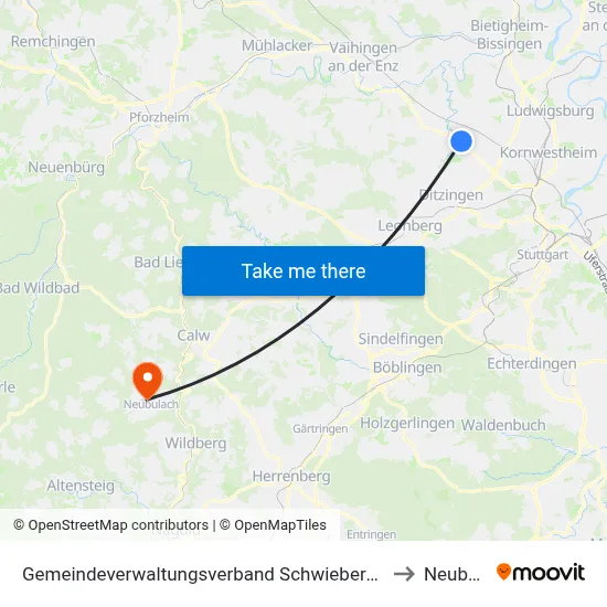 Gemeindeverwaltungsverband Schwieberdingen-Hemmingen to Neubulach map