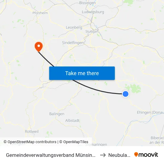 Gemeindeverwaltungsverband Münsingen to Neubulach map