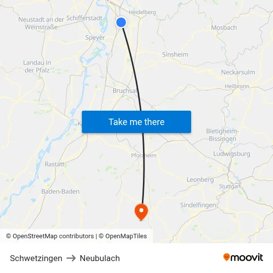 Schwetzingen to Neubulach map