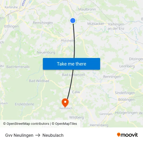 Gvv Neulingen to Neubulach map