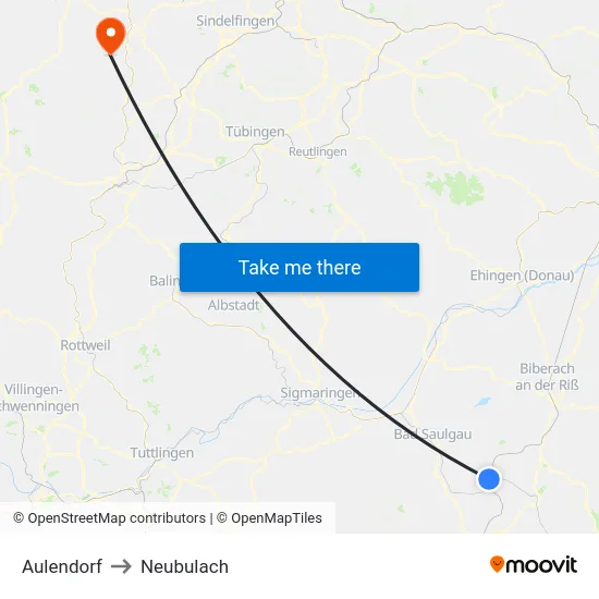 Aulendorf to Neubulach map