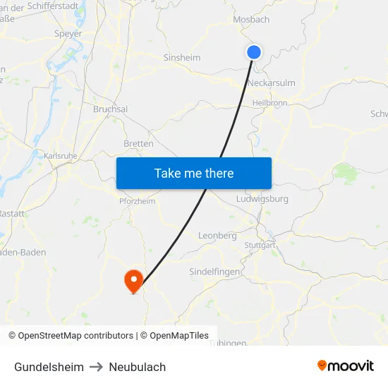 Gundelsheim to Neubulach map