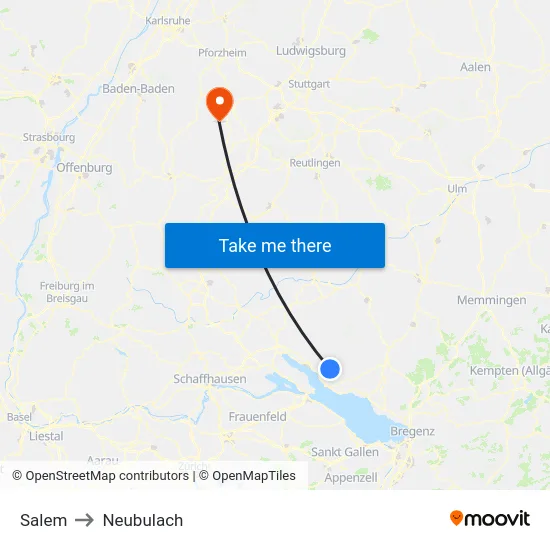 Salem to Neubulach map