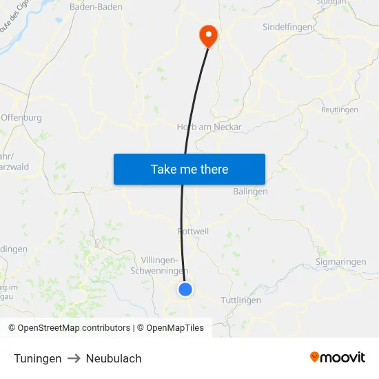 Tuningen to Neubulach map