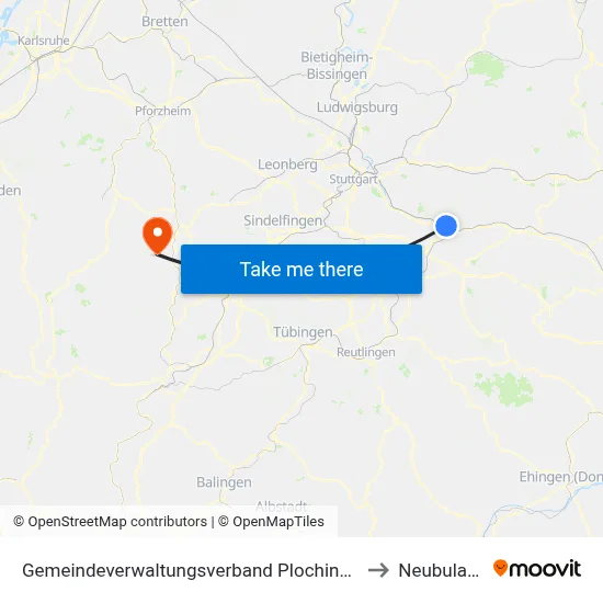 Gemeindeverwaltungsverband Plochingen to Neubulach map