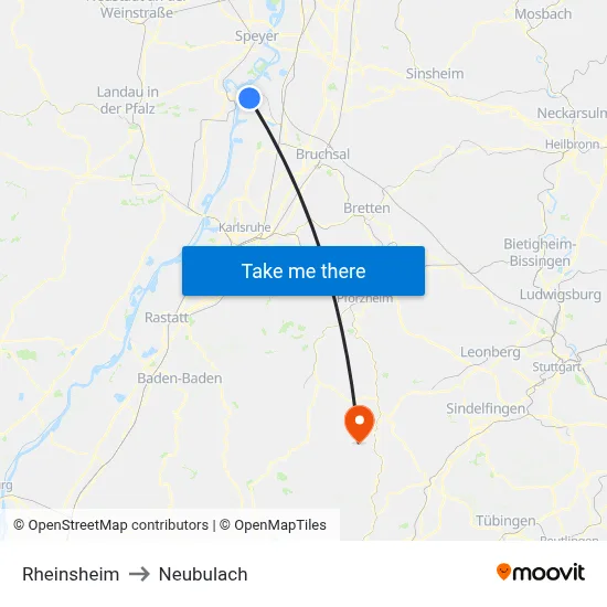 Rheinsheim to Neubulach map
