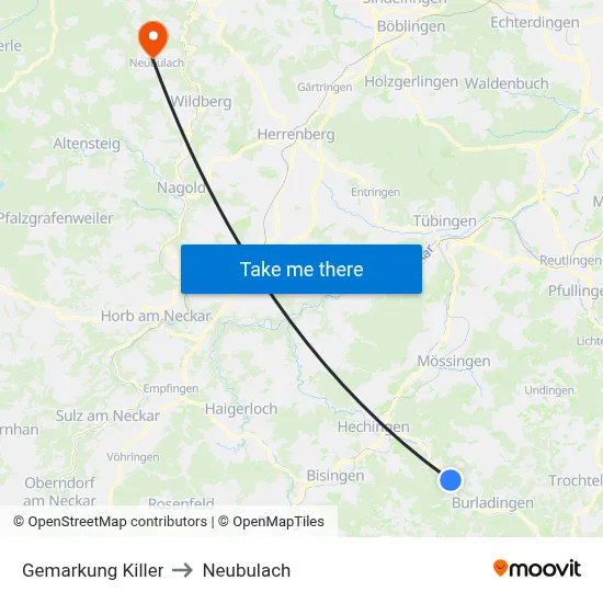Gemarkung Killer to Neubulach map