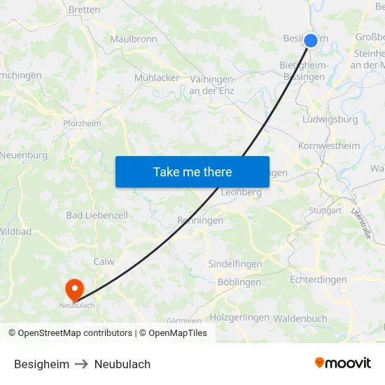 Besigheim to Neubulach map