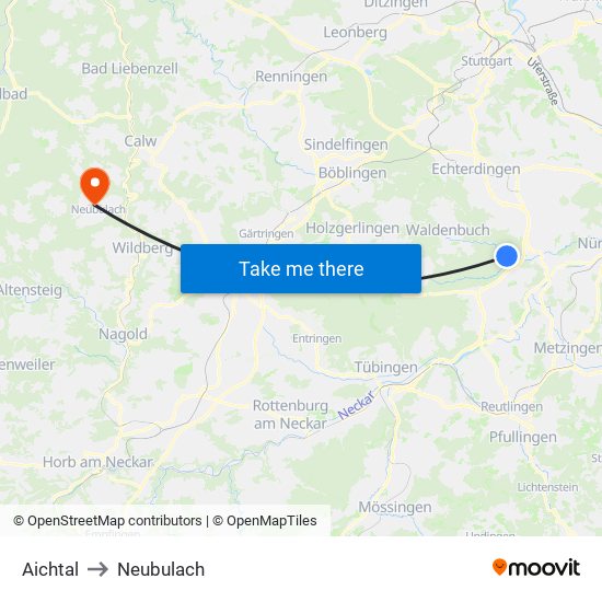 Aichtal to Neubulach map