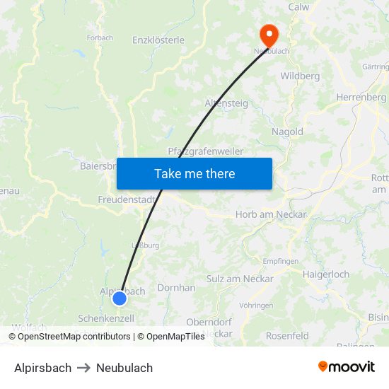 Alpirsbach to Neubulach map