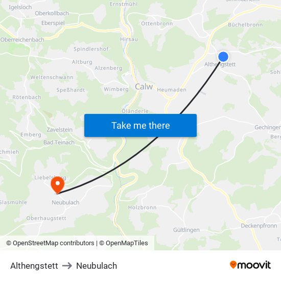 Althengstett to Neubulach map