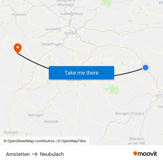 Amstetten to Neubulach map