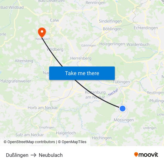 Dußlingen to Neubulach map