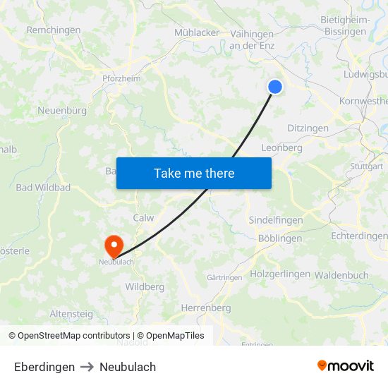 Eberdingen to Neubulach map
