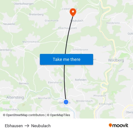 Ebhausen to Neubulach map