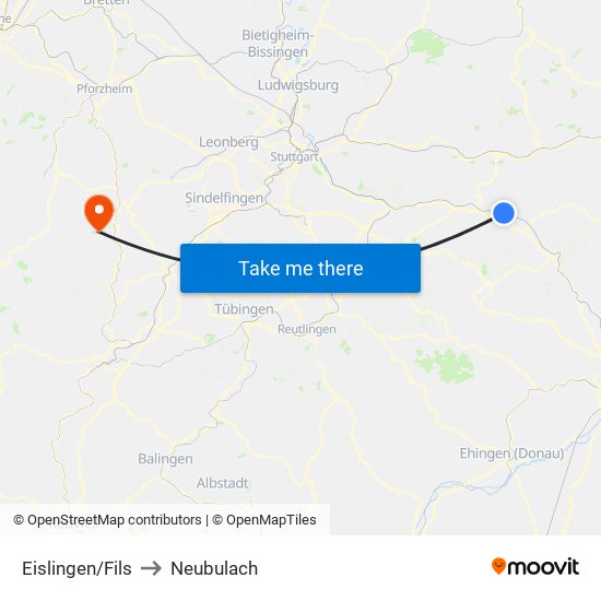 Eislingen/Fils to Neubulach map