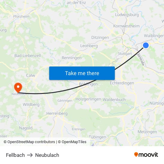Fellbach to Neubulach map