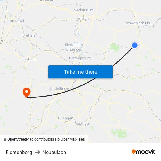 Fichtenberg to Neubulach map