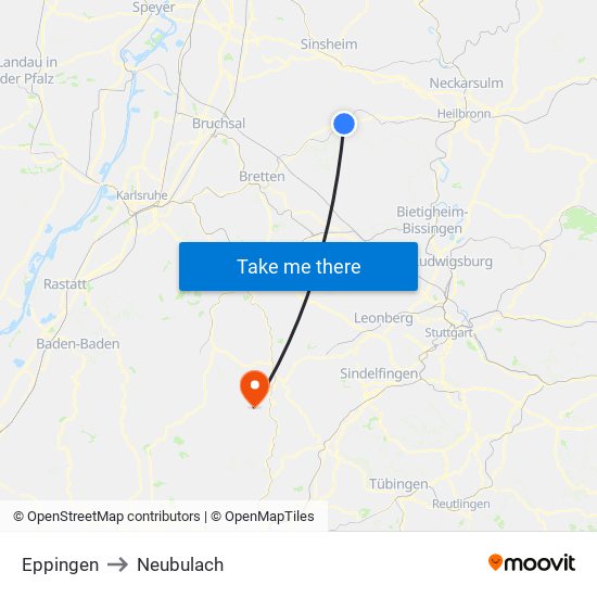 Eppingen to Neubulach map