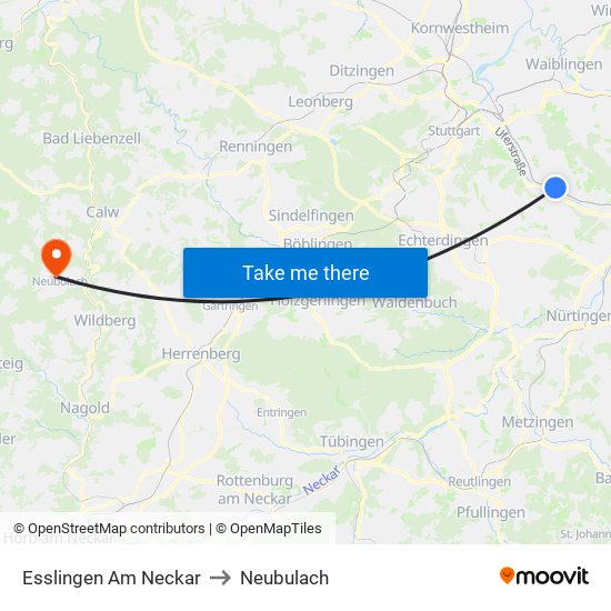 Esslingen Am Neckar to Neubulach map