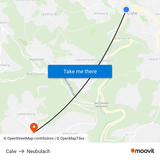 Calw to Neubulach map