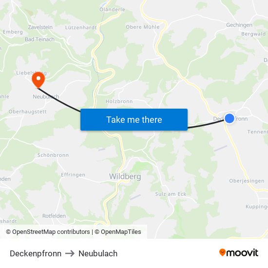 Deckenpfronn to Neubulach map