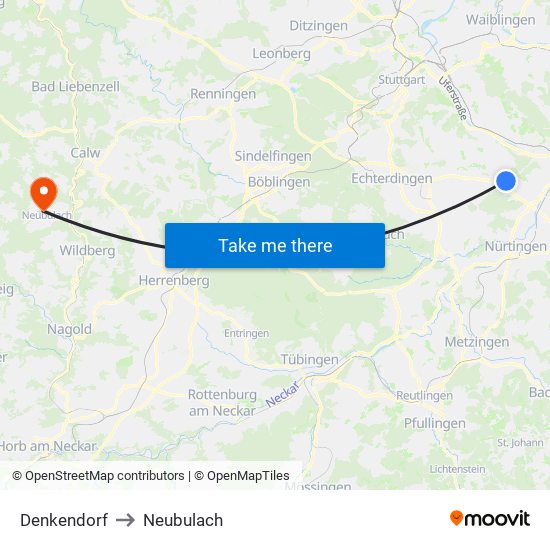 Denkendorf to Neubulach map