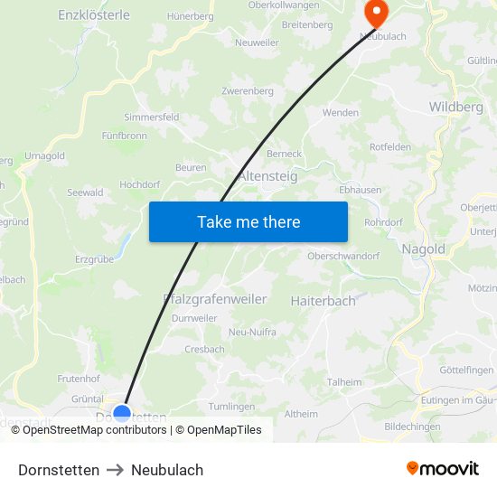 Dornstetten to Neubulach map