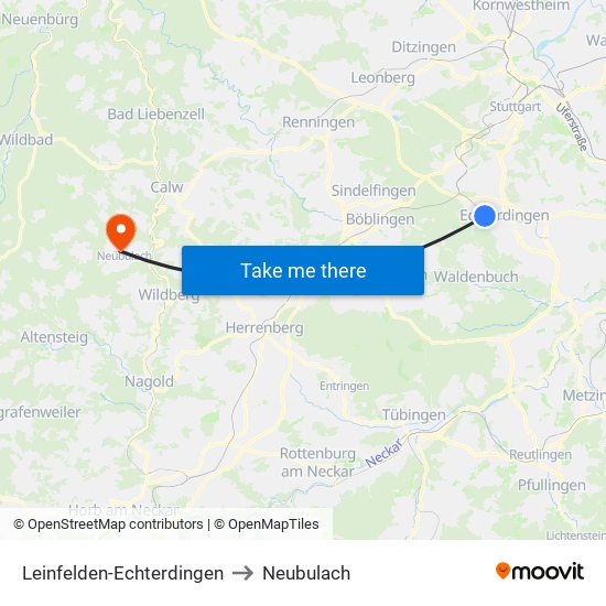 Leinfelden-Echterdingen to Neubulach map