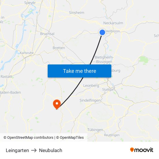 Leingarten to Neubulach map