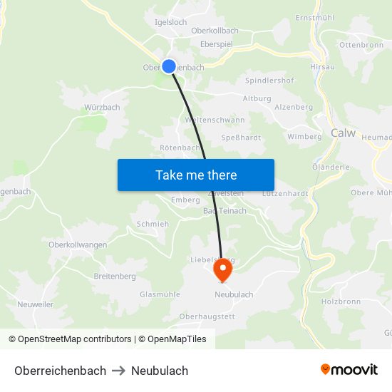 Oberreichenbach to Neubulach map