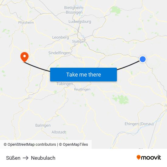 Süßen to Neubulach map