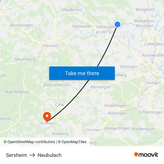 Sersheim to Neubulach map