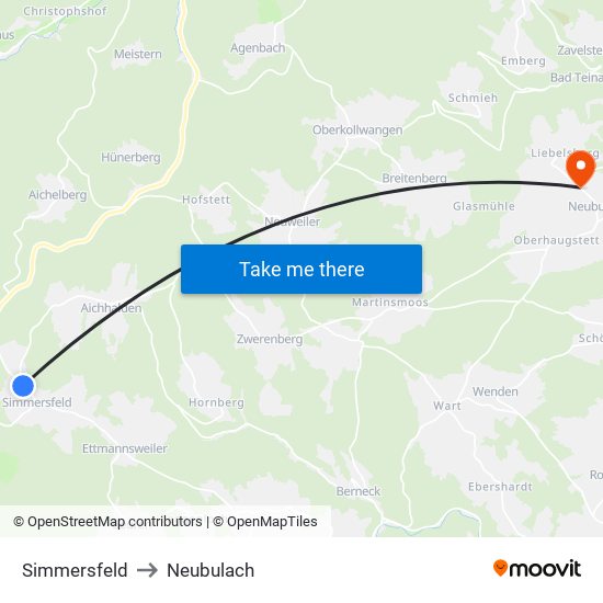 Simmersfeld to Neubulach map