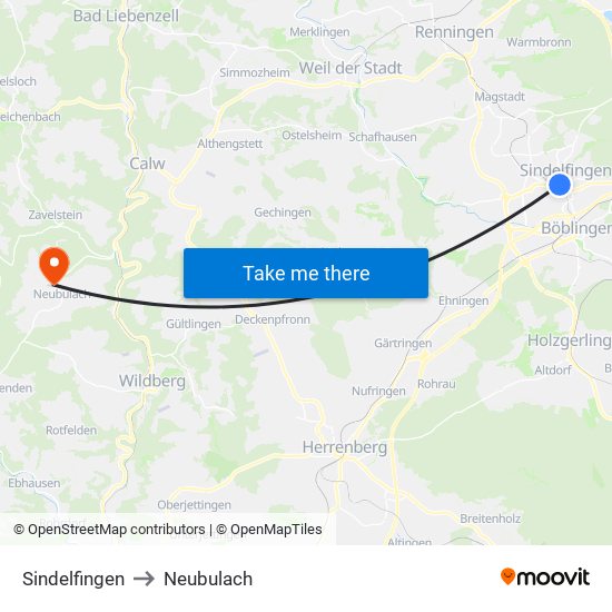 Sindelfingen to Neubulach map