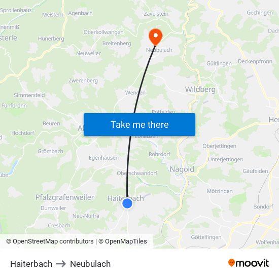 Haiterbach to Neubulach map