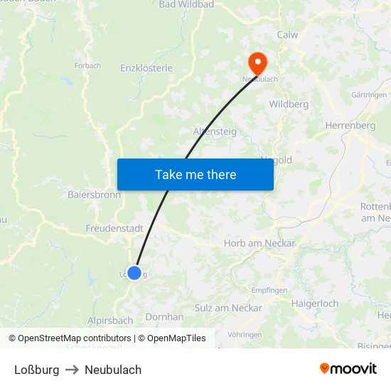 Loßburg to Neubulach map