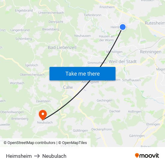 Heimsheim to Neubulach map